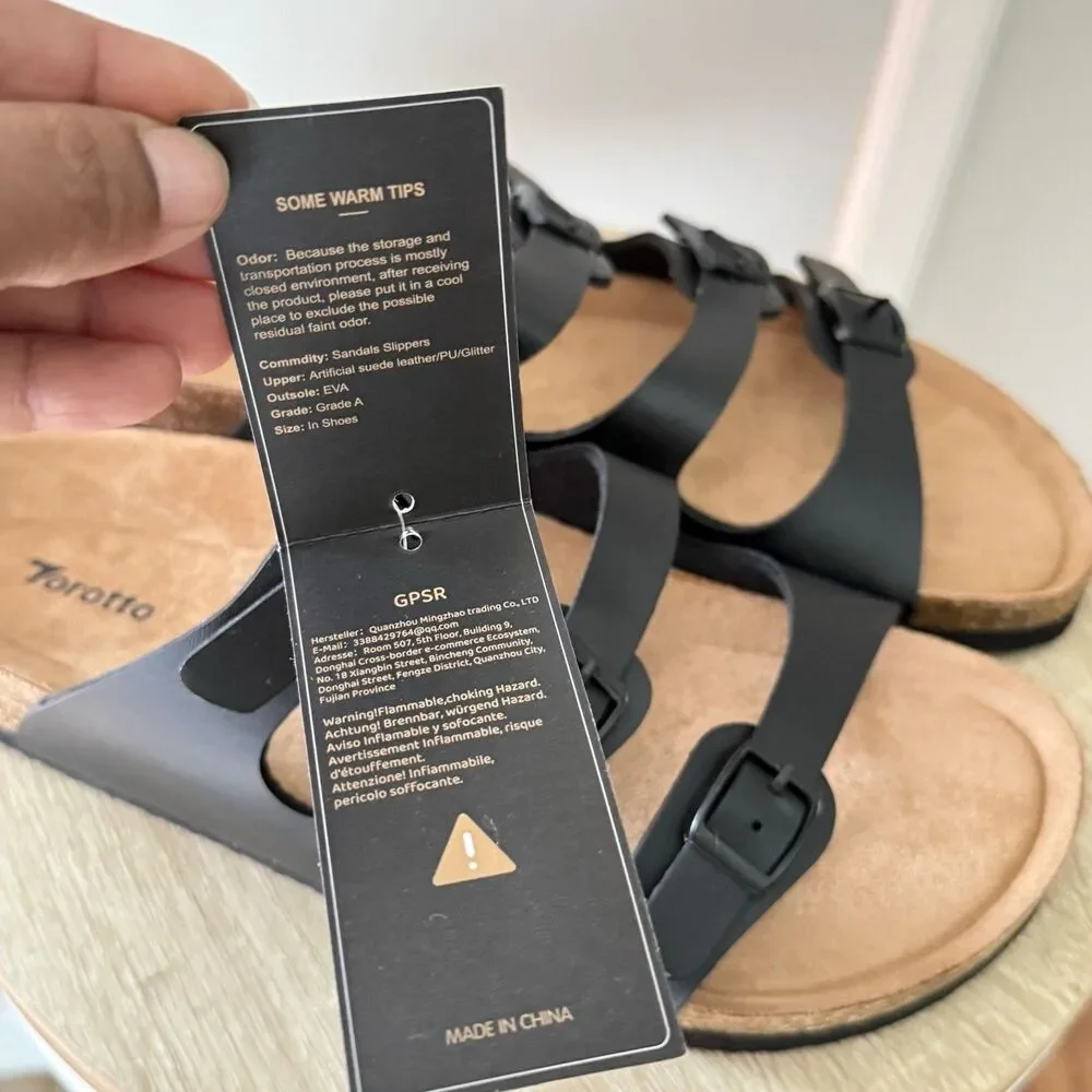 NWT Torotto Mens Slides with Cork Footbed Open Toe Flat Sandals,Black, Size 44